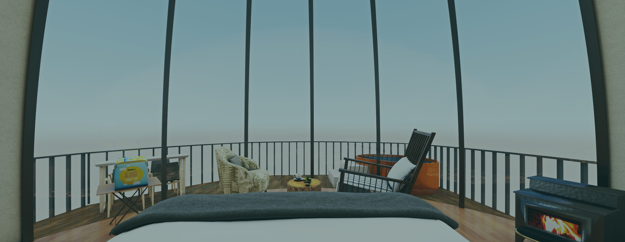 Sectional sofa in living area with coffee table and large circle mirror